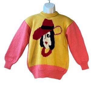 VINTAGE Hand Knit Red Hat Lady Wool Sweater Size M